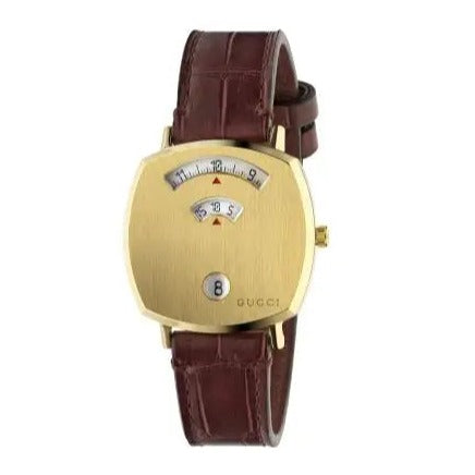 Shop Gucci Grip Quartz Gold Dial Maroon Leather Strap Watch For Women - YA157402 in USA