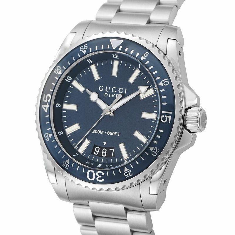 Shop Gucci Dive Analog Blue Dial Silver Steel Strap Watch For Men - YA136203 in USA