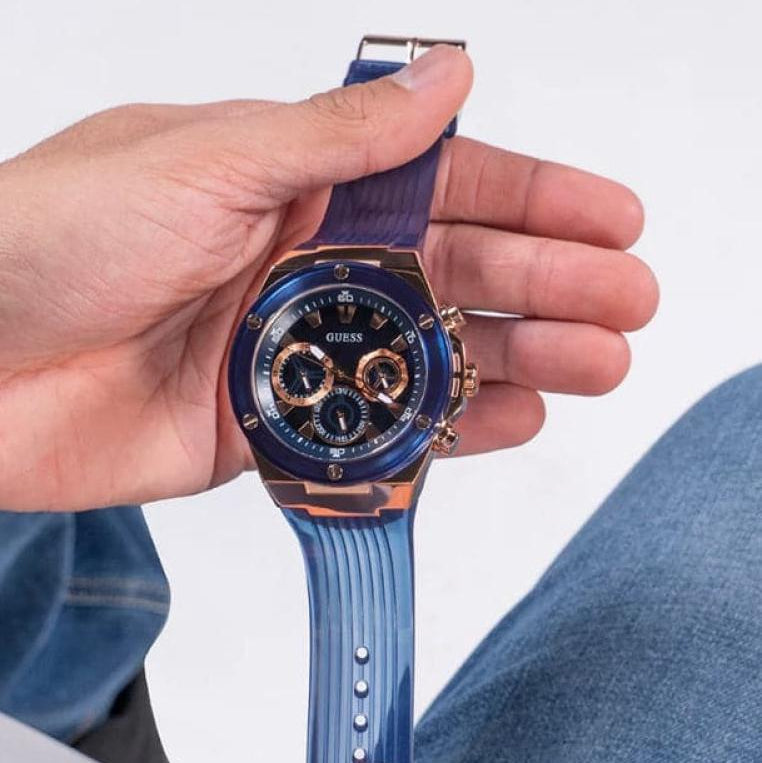 Shop Guess Poseidon Chronograph Blue Dial Blue Silicone Strap Watch For Men - GW0425G3 in USA