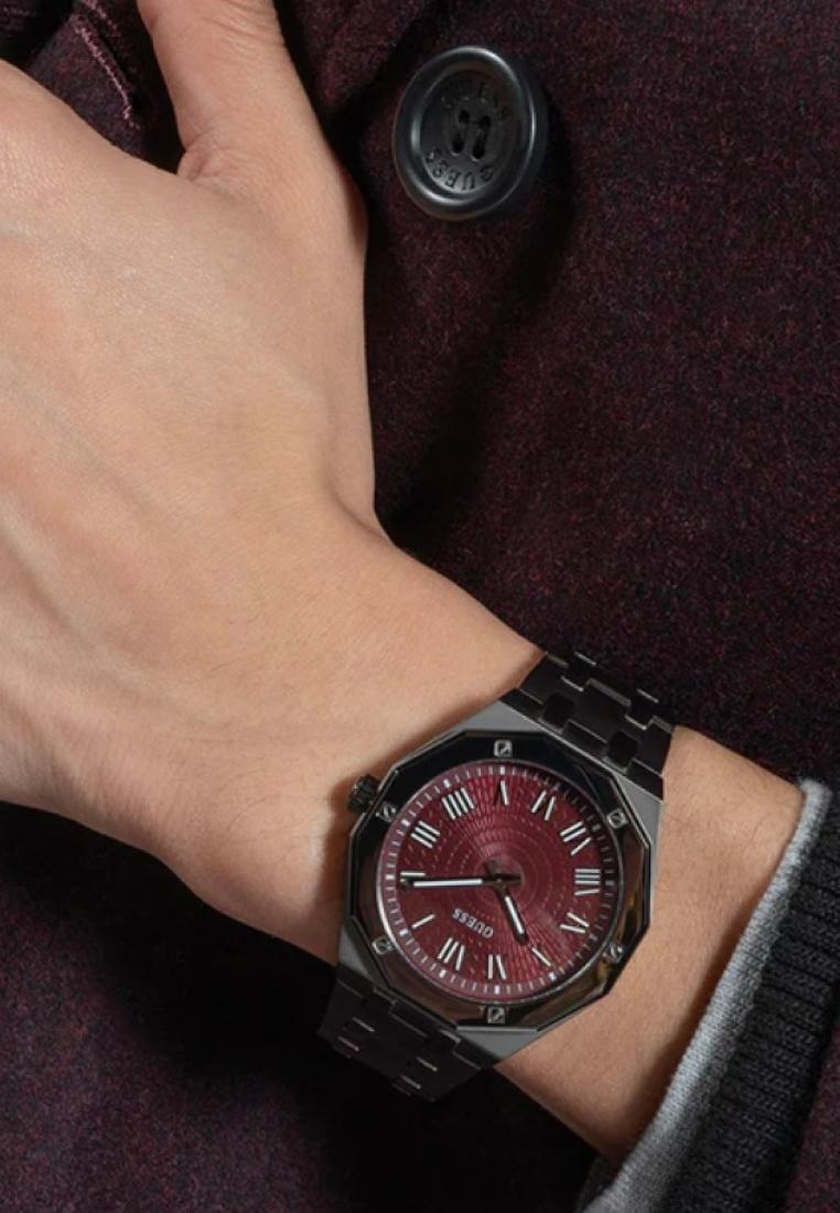 Guess Asset Quartz Red Dial Black Steel Strap Watch For Men - GW0575G5 Buy Now By Guess