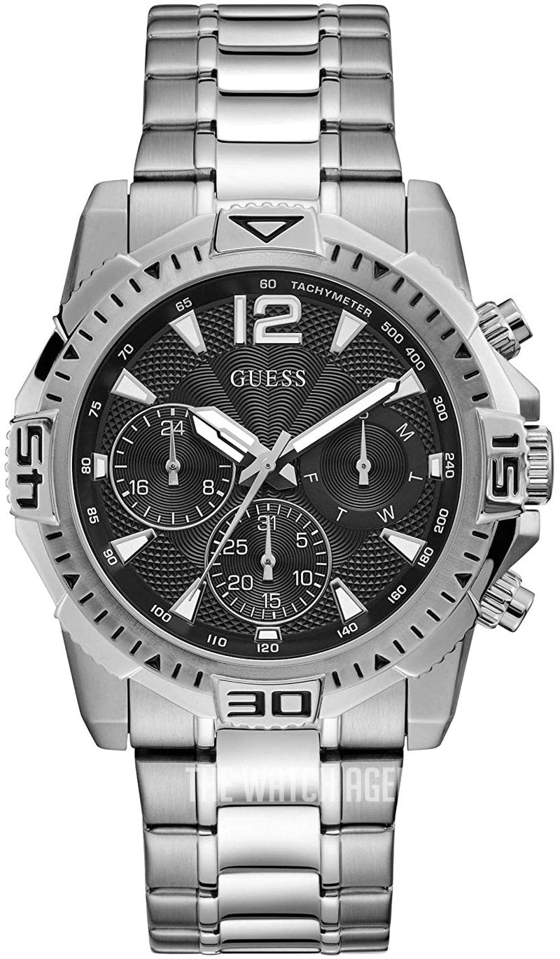 Shop Guess Commander Chronograph Black Dial Silver Steel Strap Watch for Men - GW0056G1 in USA