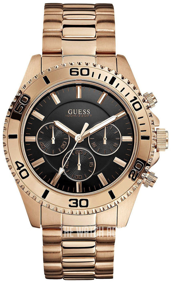Shop Guess Chaser Chronograph Black Dial Rose Gold Steel Strap Watch for Men - W0170G3 in USA