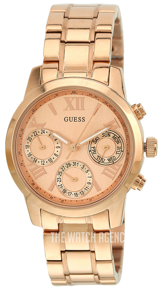 Guess Mini Sunrise Chronograph Quartz Rose Gold Dial Rose Gold Steel Strap Watch For Women - W0448L3 Buy Now By Guess