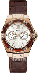Guess Limelight Analog White Dial Brown Leather Strap Watch For Women - W0775l14 Buy Now By Guess