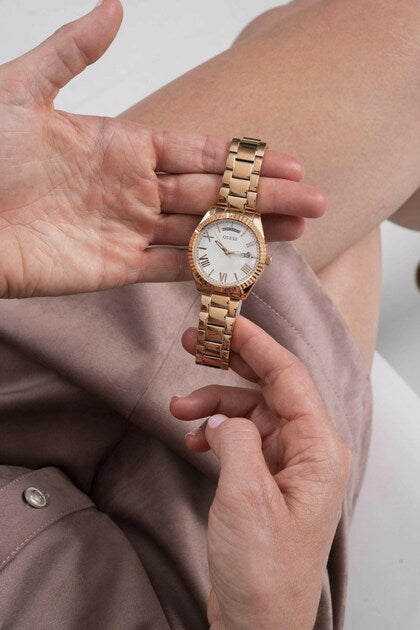 Guess Luna White Dial Rose Gold Steel Strap Watch for Women - GW0308L3 Buy Now By Guess