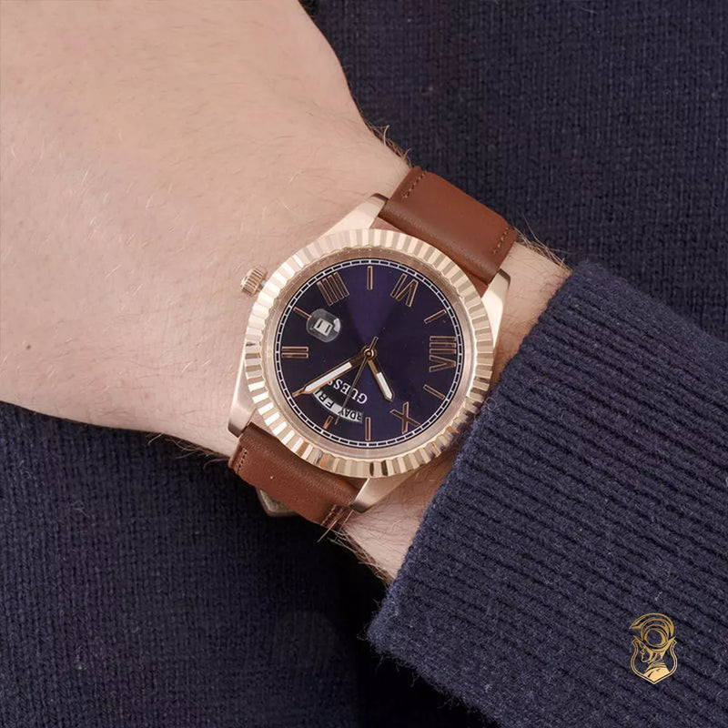 Guess Connoisseur Blue Dial Brown Leather Strap Watch For Men - GW0353G2 Buy Now By Guess