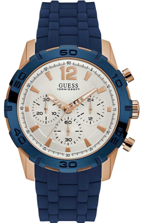 Shop Guess Caliber Chronograph White Dial Blue Silicone Strap Watch for Men - W0864G5 in USA