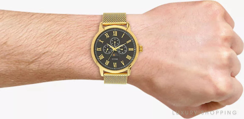 Guess Delancy Black Dial Gold Mesh Bracelet Watch for Men - W0871G2 Buy Now By Guess