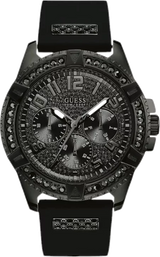Guess Frontier Crystals Black Dial Black Silicone Strap Watch For Men - W1132G3 Buy Now By Guess