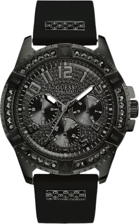 Guess Frontier Crystals Black Dial Black Silicone Strap Watch For Men - W1132G3 Buy Now By Guess