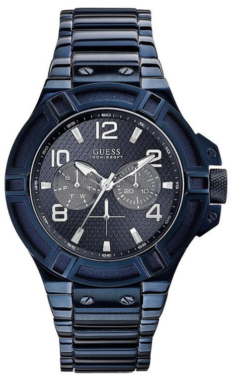 Shop Guess Rigor Multifunction Black Dial Blue Steel Strap Watch for Men - W0218G4 in USA