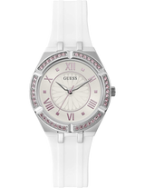 Guess Sparkling Silver Dial White Rubber Strap Watch For Women - GW0032L1 Buy Now By Guess
