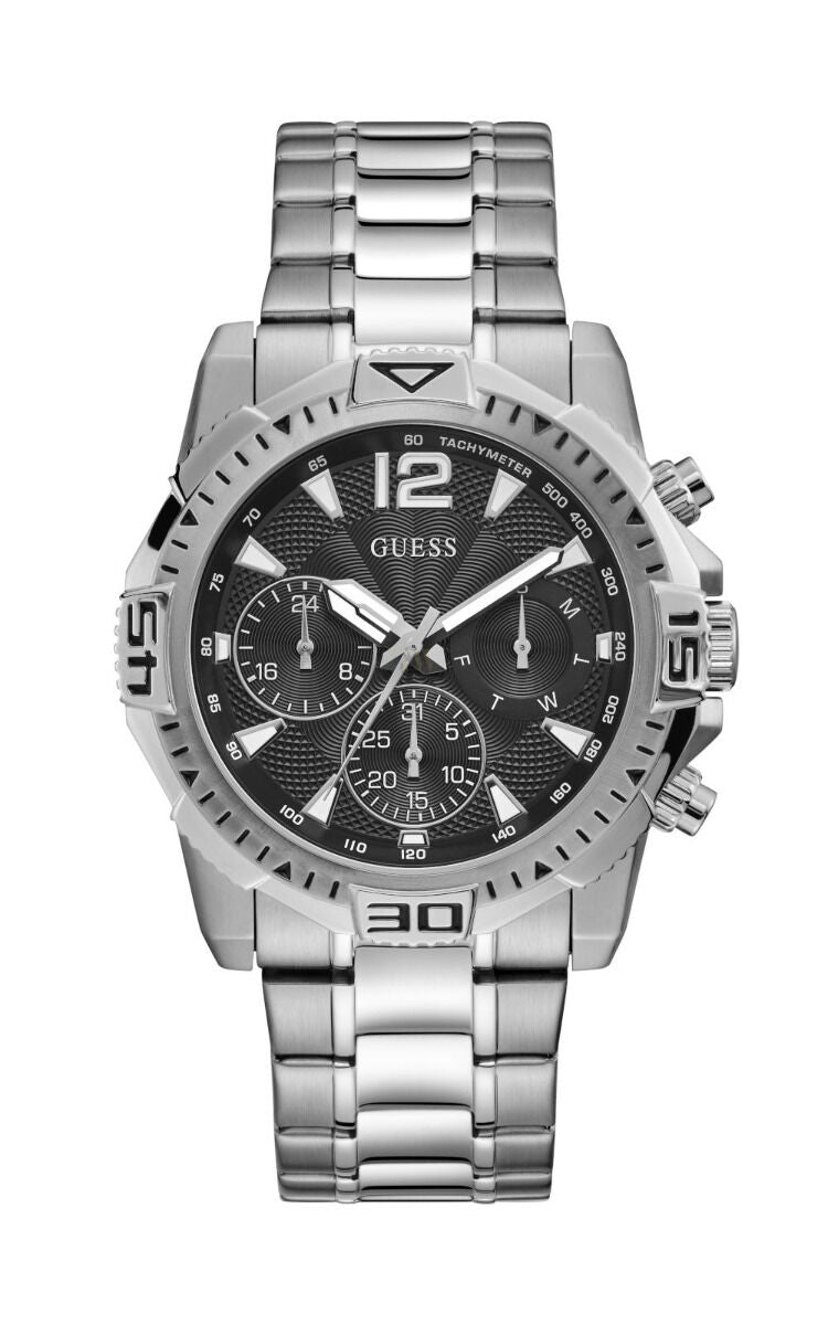 Shop Guess Commander Chronograph Black Dial Silver Steel Strap Watch for Men - GW0056G1 in USA