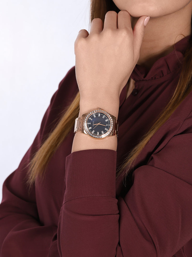 Guess Sparkler Diamonds Black Dial Rose Gold Steel Strap Watch for Women - GW0111L3 Buy Now By Guess