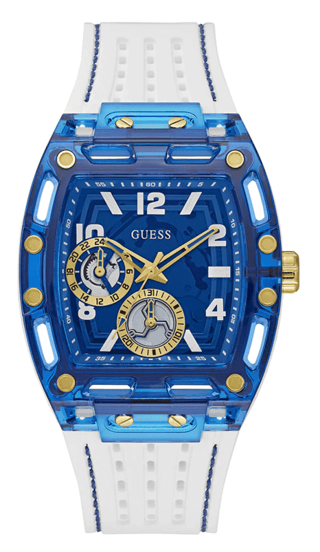 Shop Guess Phoenix Multifunction Blue Dial White Rubber Strap Watch for Men - GW0499G6 in USA