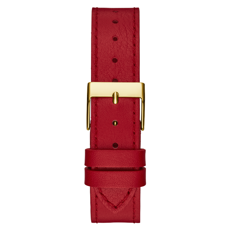 Guess Fame Quartz Gold Dial Red Leather Strap Watch For Women - GW0504L2