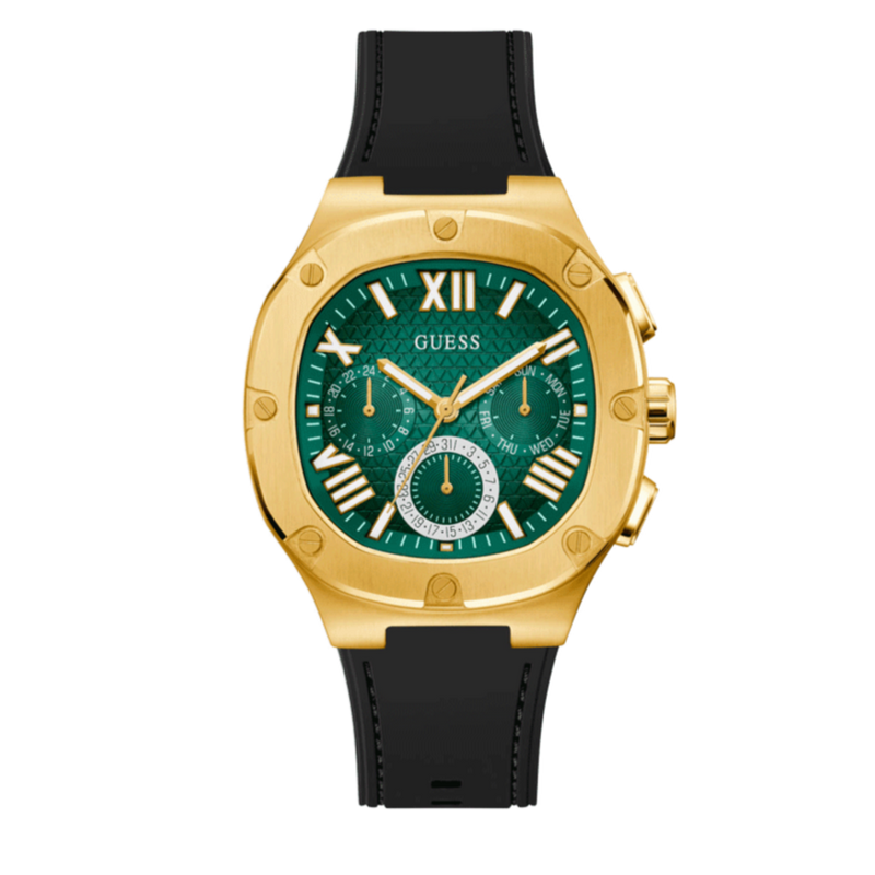 Guess Headliner Multifunction Green Dial Black Silicone Strap Watch For Men - GW0571G3 Buy Now By Guess