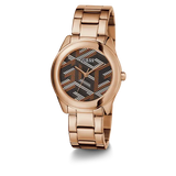 Shop Guess Cubed Analog Black Dial Rose Gold Steel Strap Watch For Women - GW0607L3 in USA