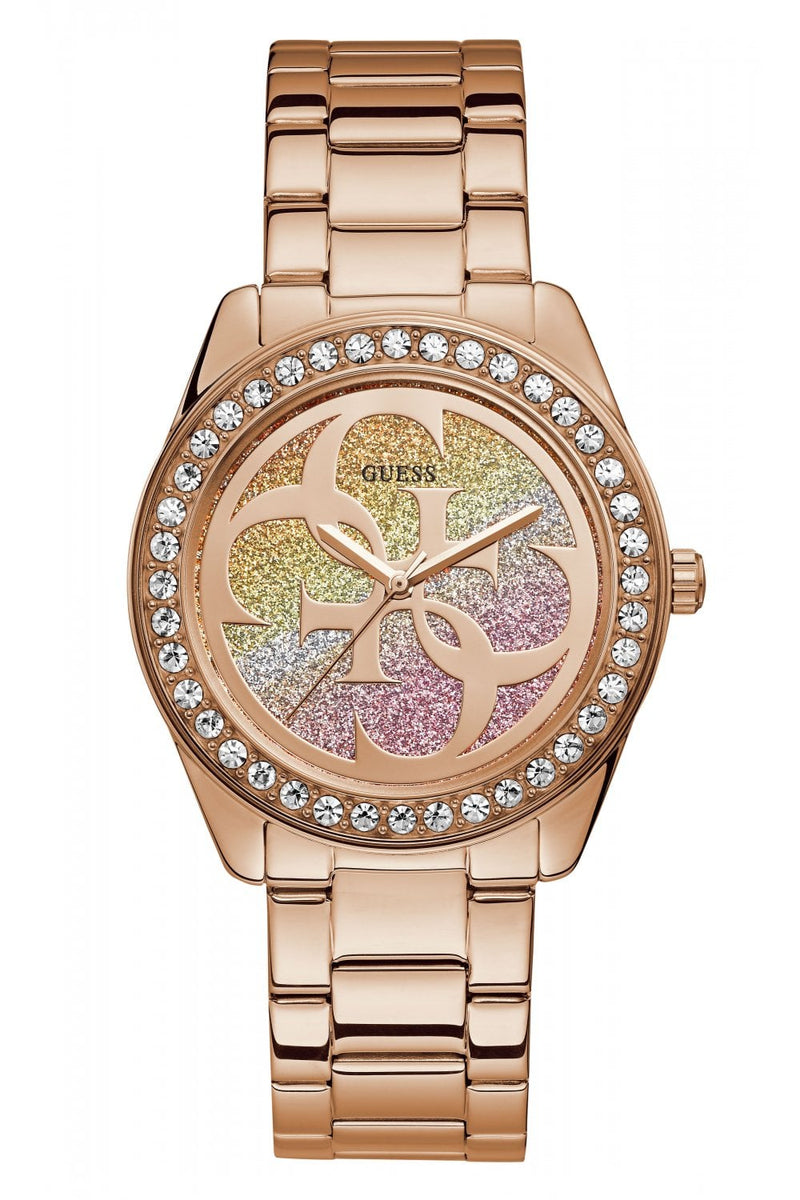 Guess G Twist Diamonds Rose Gold Dial Rose Gold Steel Strap Watch For Women - W1201L3 Buy Now By Guess