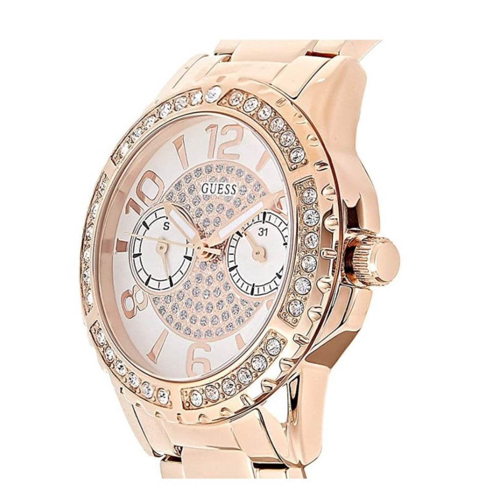 Guess Sassy Quartz White Dial Rose Gold Steel Strap Watch For Women - W0705L3