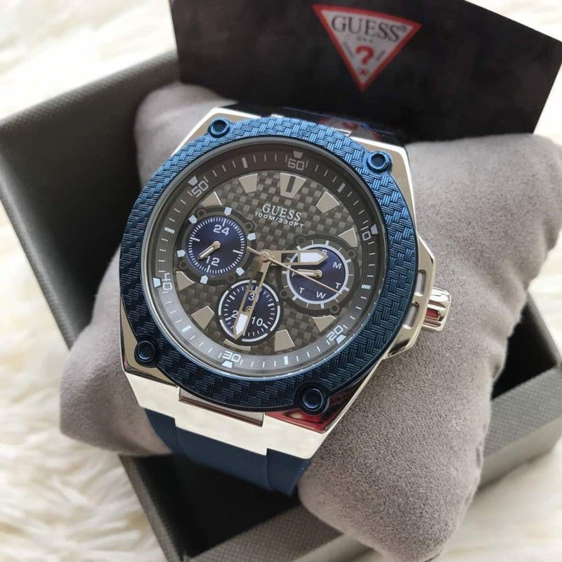 Guess Legacy Grey Dial Blue Silicone Strap Watch For Men - W1049G1 Buy Now By Guess