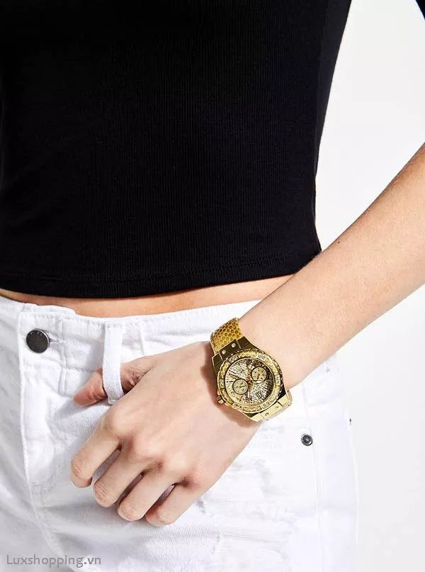 Guess Limelight Quartz Gold Dial Gold Leather Strap Watch For Women - W0775L13 Buy Now By Guess