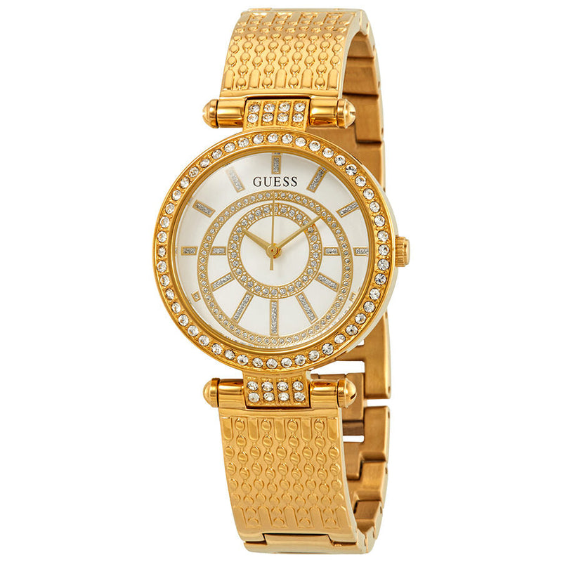 Guess Muse Crystals White Dial Rose Gold Steel Strap Watch For Women - W1008L2 Buy Now By Guess