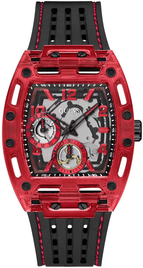 Shop Guess Phoenix Multifunction Analog Red Dial Black Silicone Strap Watch For Men - GW0499G4 in USA