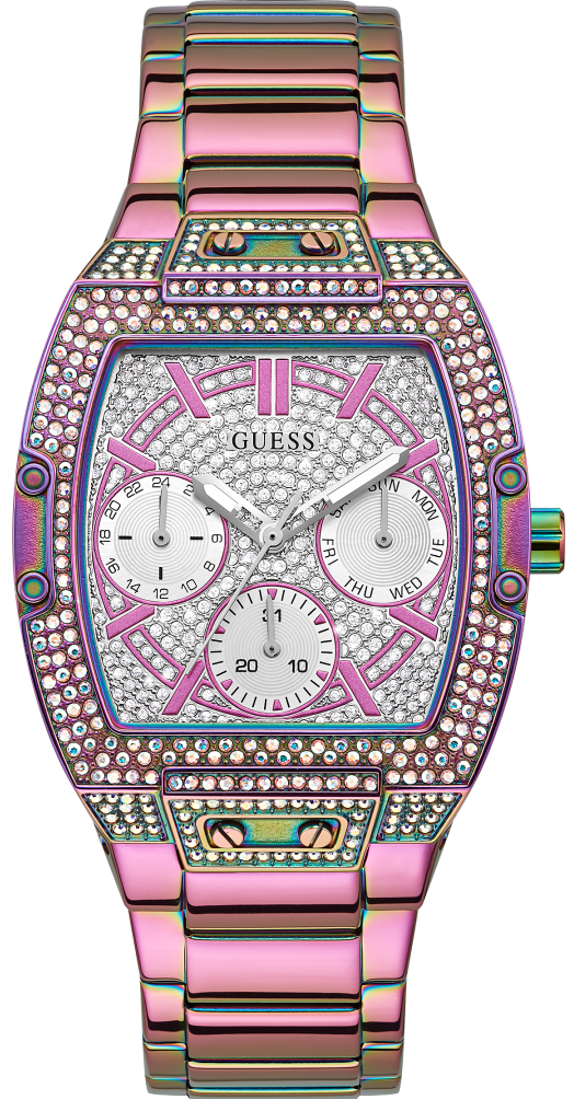 Shop Guess Phoenix Chronograph Crystals Silver Dial Pink Steel Strap Watch For Women - GW0104L4 in USA