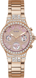 Guess Glitz Multi Function Diamonds Pink Dial Rose Gold Steel Strap Watch for Women - GW0320L6