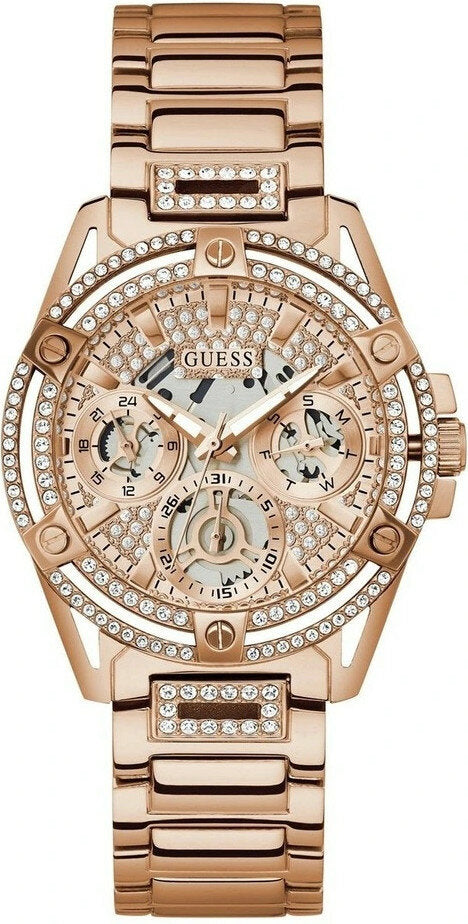Shop Guess Queen Multifunction Rose Gold Dial Rose Gold Steel Strap Watch For Women - GW0464L3 in USA