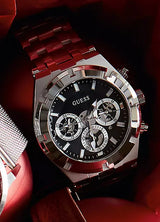 Shop Guess Continental Black Dial Silver Steel Strap Watch for Men - GW0260G1 in USA