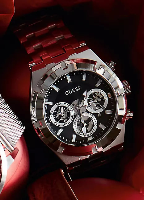 Shop Guess Continental Black Dial Silver Steel Strap Watch for Men - GW0260G1 in USA