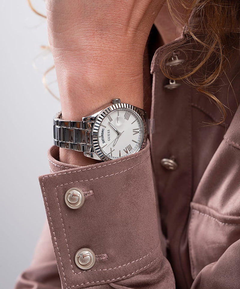 Guess Luna Silver Dial Silver Steel Strap Watch for Women - GW0308L1 Buy Now By Guess