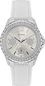 Guess Starlight Multifunction Diamonds White Dial White Rubber Strap Watch for Women - W0846L8 Buy Now By Guess
