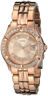 Shop Guess Crystal Diamonds Rose Gold Dial Rose Gold Steel Strap Watch For Women - W11069L1 in USA