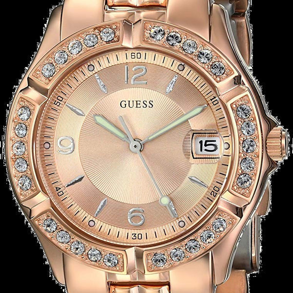 Shop Guess Crystal Diamonds Rose Gold Dial Rose Gold Steel Strap Watch For Women - W11069L1 in USA