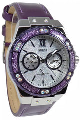 Shop Guess Limelight Quartz Silver Dial Purple Leather Strap Watch For Women - W0775L6 in USA