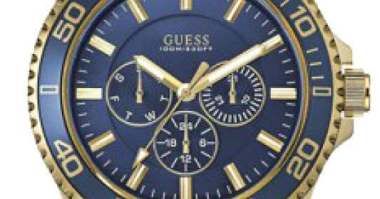 Shop Guess Chaser Multifunction Blue Dial Gold Steel Strap Watch for Men - W0172G5 in USA