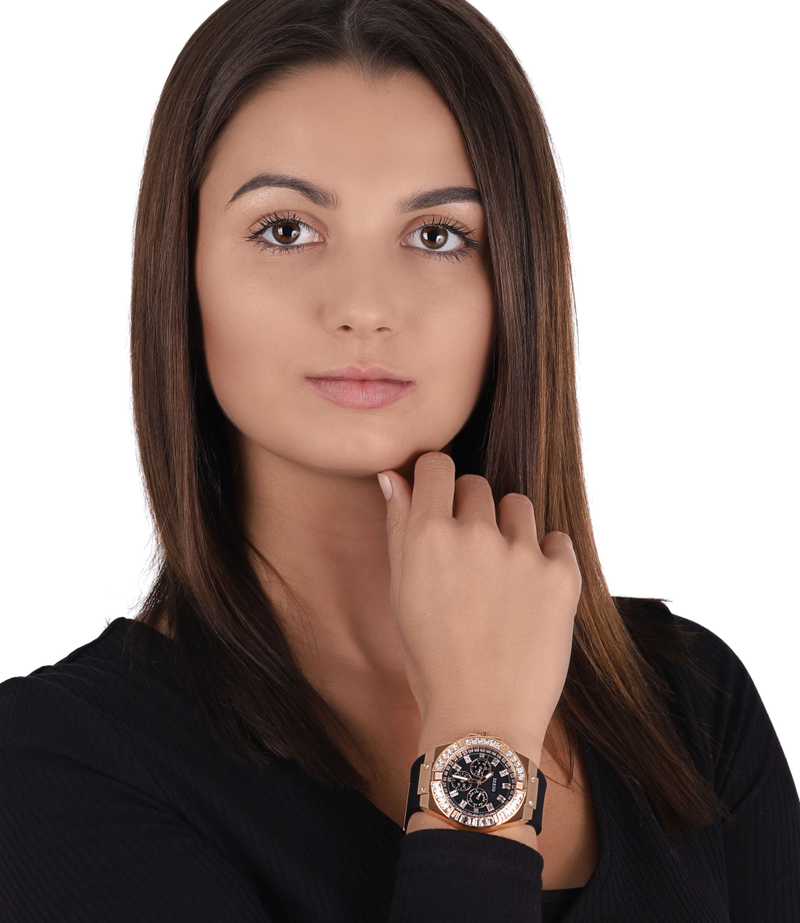 Shop Guess Venus Diamonds Black Dial Black Rubber Strap Watch for Women - GW0118L2 in USA