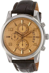 Guess Exec Chronograph Quartz Gold Dial Brown Leather Strap Watch for Men - W0076G3 Buy Now By Guess