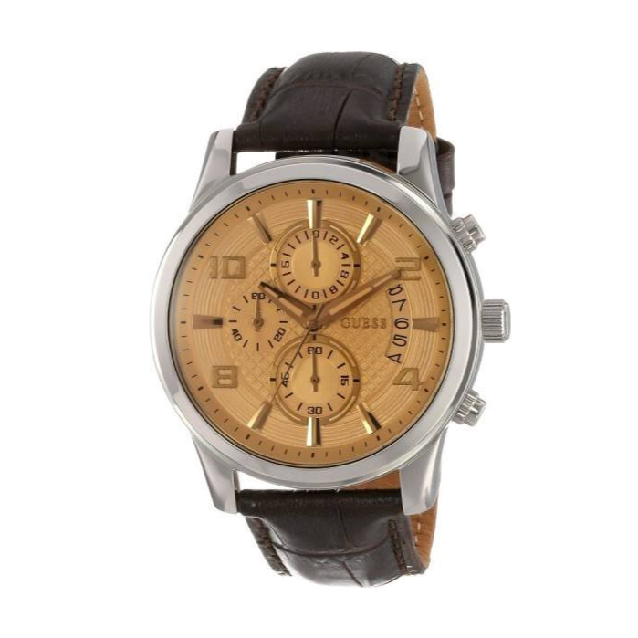 Guess Exec Chronograph Quartz Gold Dial Brown Leather Strap Watch for Men - W0076G3 Buy Now By Guess