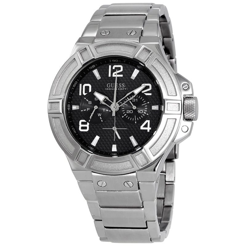 Guess Rigor Quartz Black Dial Silver Steel Strap Watch For Men - W0218G2 Buy Now By Guess