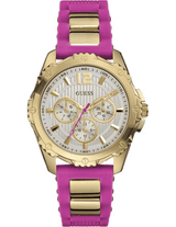 Guess Intrepid White Dial Two Tone Silicon Strap Watch For Women - W0325L3 Buy Now By Guess