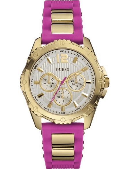 Guess Intrepid White Dial Two Tone Silicon Strap Watch For Women - W0325L3 Buy Now By Guess