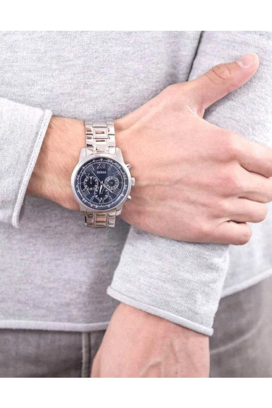 Guess Horizon Chronograph Blue Dial Two Tone Steel Strap Watch For Men - W0379G7 Buy Now By Guess