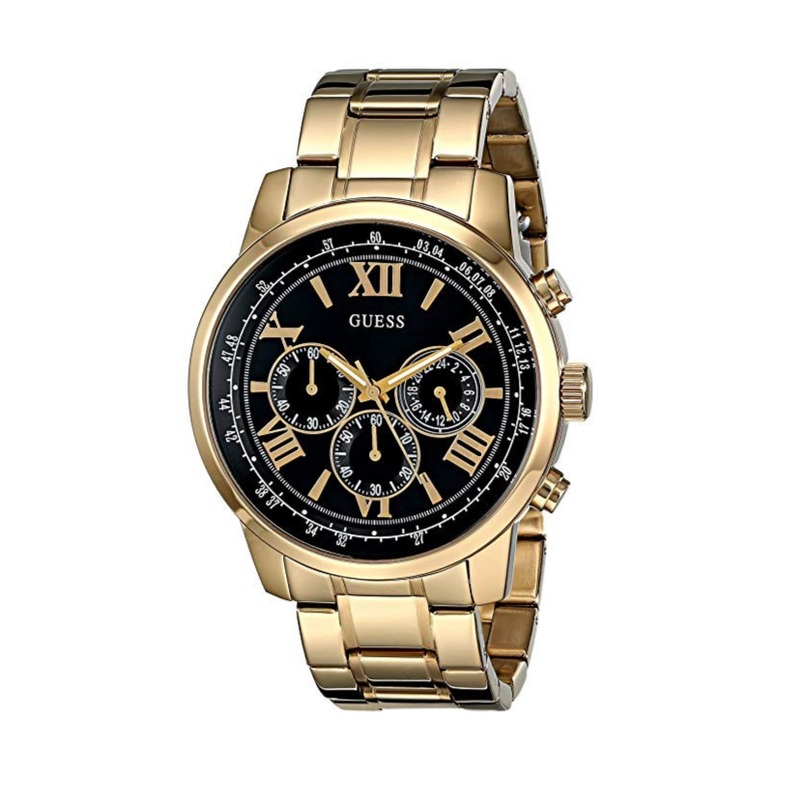 Guess Horizon Chronograph Black Dial Gold Steel Strap Watch For Men - W0379G4 Buy Now By Guess