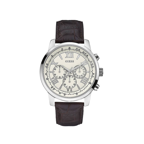 Guess Horizon Chronograph White Dial Brown Leather Strap Watch For Men - W0380G2 Buy Now By Guess