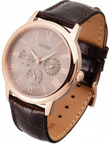 Guess Wafer Quartz Beige Dial Brown Leather Strap Watch For Men - W0496G1 Buy Now By Guess