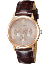 Guess Wafer Quartz Beige Dial Brown Leather Strap Watch For Men - W0496G1 Buy Now By Guess